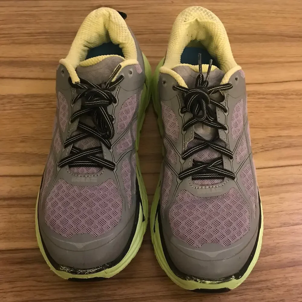 Hoka One One Men's Gray and Neon Yellow Athletic Running Shoes